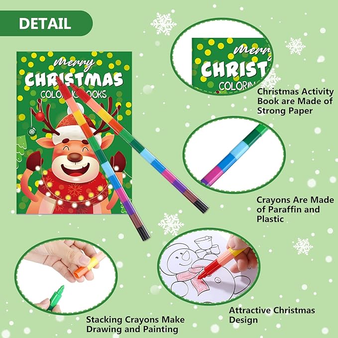 Funrous 24 Pcs Christmas Coloring Book for Kids Bulk with 24 Crayons, Christmas Activity Books with Marker Xmas Stocking Goodie Bag Stuffers for Holiday Students Classroom Gifts Party Favors (Vivid)