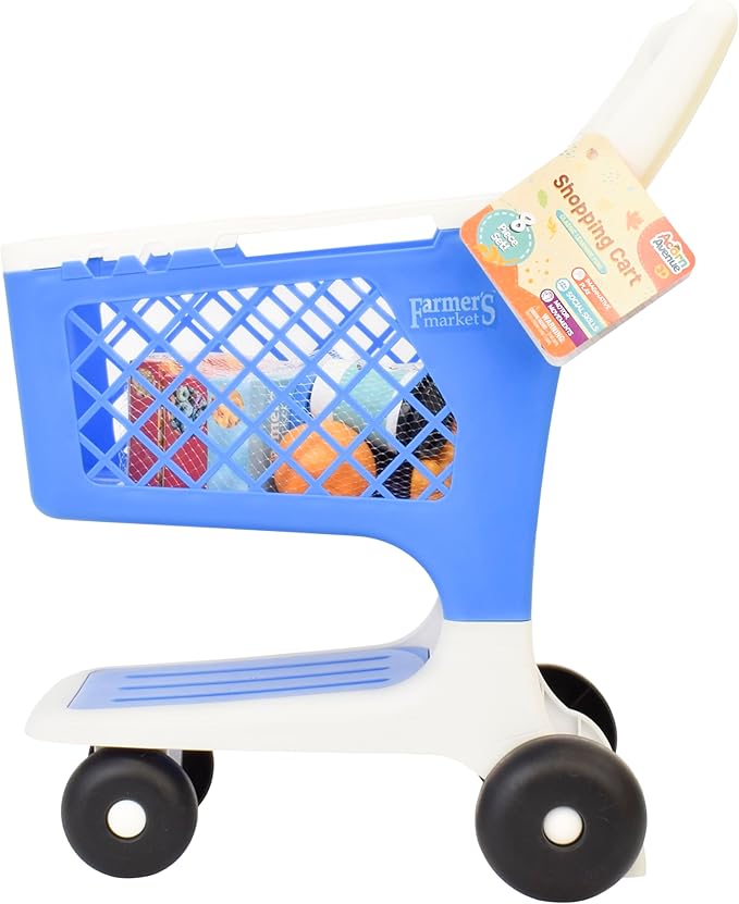 Let's Go Shopping Pretend Scan & Sort Shopping Cart, Includes Pretend Food, Blue Shopping Cart for Kids Age 2+