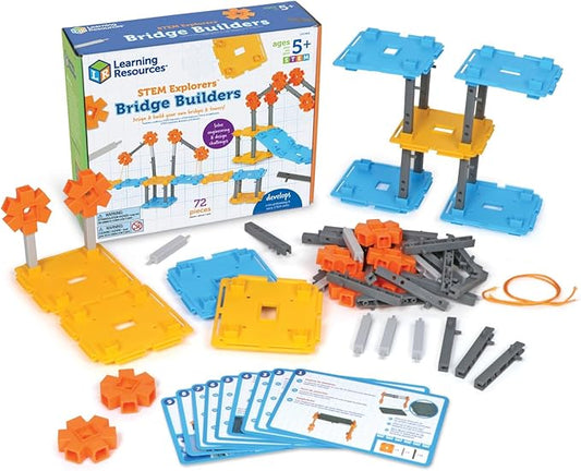 Learning Resources STEM Explorers Bridge Builders,72 Pieces,Ages 5+, STEM Toys, STEM Building Toys,STEM Kits,Kids stem Projects, Build it Yourself Toys