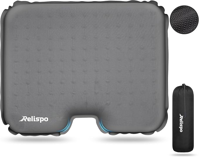 Self-Inflating Stadium Seat Cushion, Waterproof & Lightweight Inflatable Seat Cushion for Airplane Seat Travel Bleacher Camping, High Density Foam Blow up Sitting Pad for Backpacking