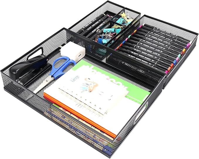 Office Drawer Organizer 3 Pack, Office Supplies Desk, Black Mesh Drawer Organizer Hold Pens & A4 Sized File, 12 x 9 Inches Visit the Store