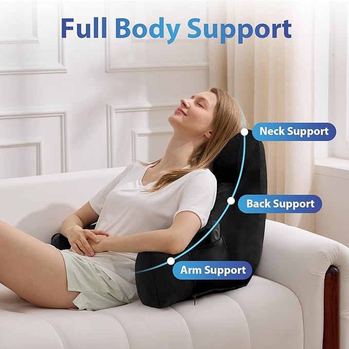 Back Pillow for Bed Sitting up, Reading Pillow for Sitting in Bed Adult, Back Support Pillow, Memory Foam Sit up Lounge Backrest Pillow with Arms for TV, Couch, Chair, Dorm, 18 Inch, Black