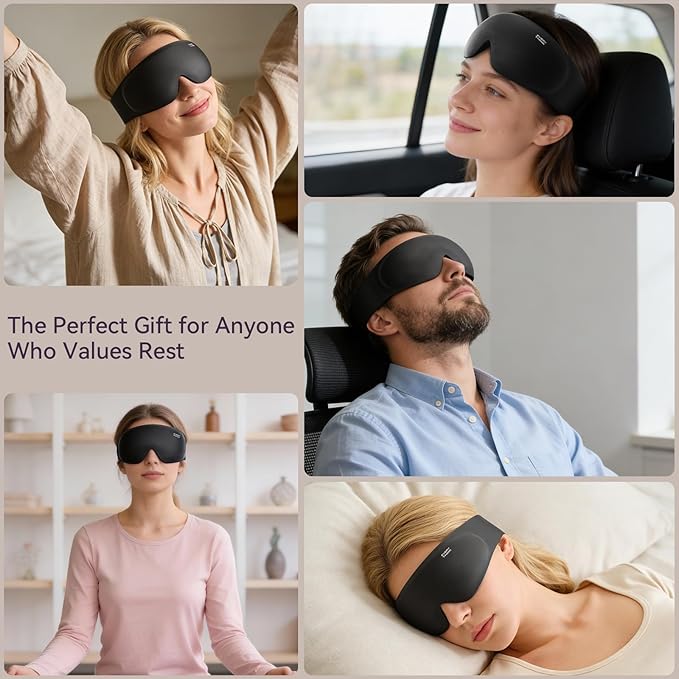 EVERY THINK Ultimate Comfort Sleep Mask for Side Sleepers - 3D Zero Pressure & 100% Light Blocking Eye Mask for Sleeping, Adjustable & Breathable for Women Men, Travel Essentials (Black)