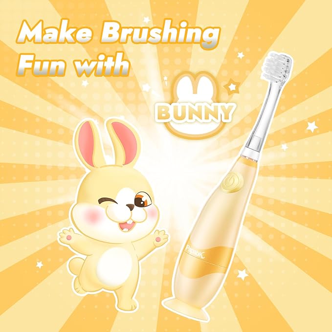 Papablic Toddler Sonic Electric Toothbrush for Ages 1-3 Years, Baby Electric Toothbrush with Cute Rabbit Cover and Smart LED Timer, 2 Brush Heads (Bunny)