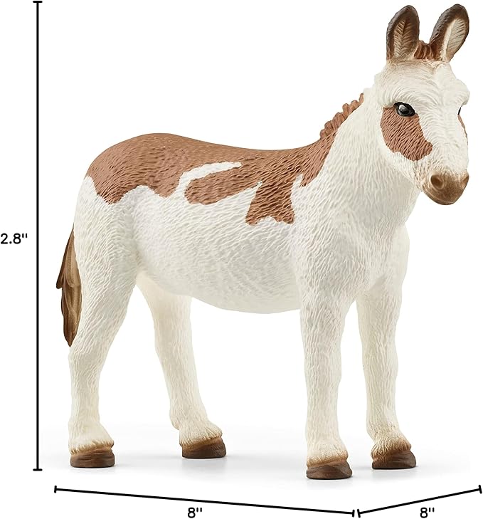 Schleich Farm World American Spotted Donkey Animal Figurine - Highly Detailed and Durable Farm Animal Toy, Fun and Educational Play for Boys and Girls, Gift for Kids Ages 3+, Multicolor, 2.5 inch