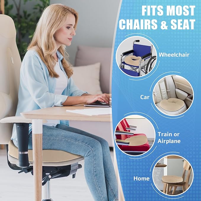 BlissTrends Donut Pillow Seat Cushion,Donut Chair Cushions for Postpartum Pregnancy & Hemorrhoids,Tailbone Pain Relief Cushion,Memory Foam Lifting Cushions for Office&Home Chairs (Khaki)