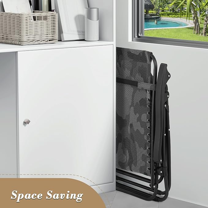 Athena Collection Zero Gravity Outdoor Lounge Chair Set of 2, 25" Width Pool Lounge Lawn Chairs Reclining, Outdoor Chaise with Cup Holder for Beach Patio Backyard Outside, Camouflage