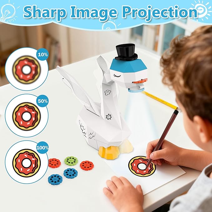 MFEESYOB Swan Drawing Projector for Kids, Tracing and Drawing Projector for Kids with Cute Swan Look, Smart Art Sketcher Projector with 96 Stencils, Toddler Toys for Girls Boys 3+, White