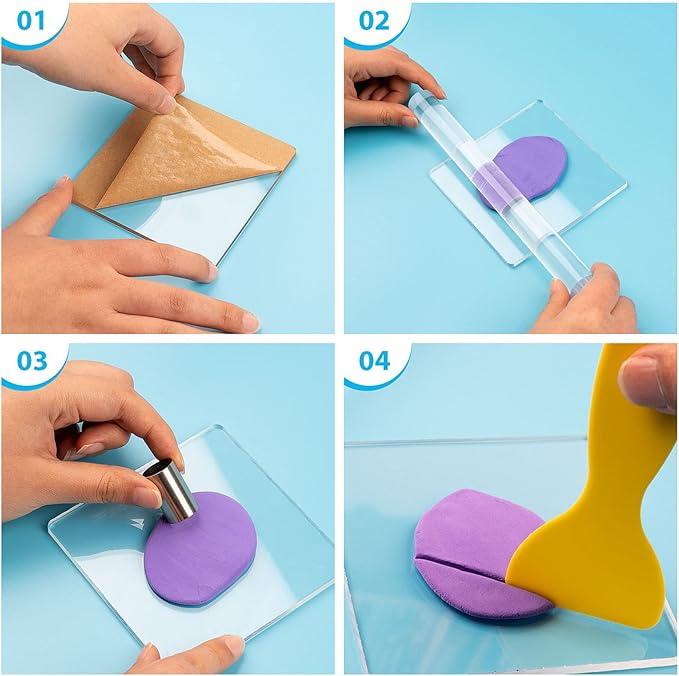 Clay DIY Tool Set, Acrylic Clay Roller, Acrylic Sheet, Stainless Steel Round Circle Shape Cutter