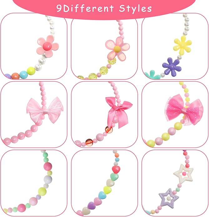 18 Pieces Girl Beaded Necklace Bracelet Colorful Kids Play Jewelry Princess Costume Jewelry Gift Party Favors Dress Up Jewelry for Little Girl Toddler