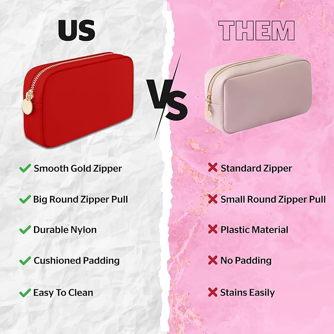 DANCOUR Nylon Makeup Bags for Women Large Preppy Travel Toiletry Pouch Cosmetic Bag Makeup Organizer