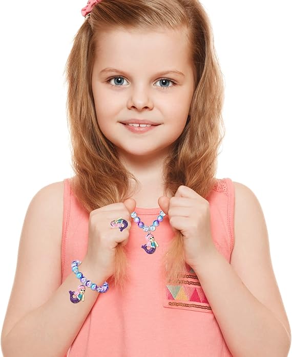 Girls Jewelry Mermaid Necklace Bracelet Ring Set Dress up Pretend Play Jewelry Gifts Kids Toddler Mermaid Party Costume Jewelry Supplies