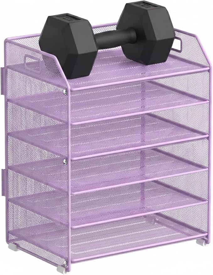 6 Tier Desk Organizer, Heavy-Duty Thick Metal Letter Tray Organizer, Large Capacity Desktop File Organizer for Heavy Files, Easy to Assemble for Home, Office & Classroom,Black,Purple