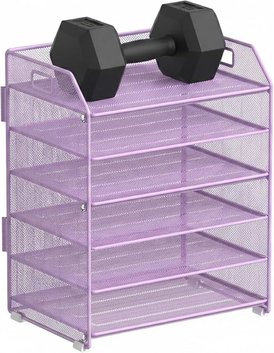6 Tier Desk Organizer, Heavy-Duty Thick Metal Letter Tray Organizer, Large Capacity Desktop File Organizer for Heavy Files, Easy to Assemble for Home, Office & Classroom,Black,Purple