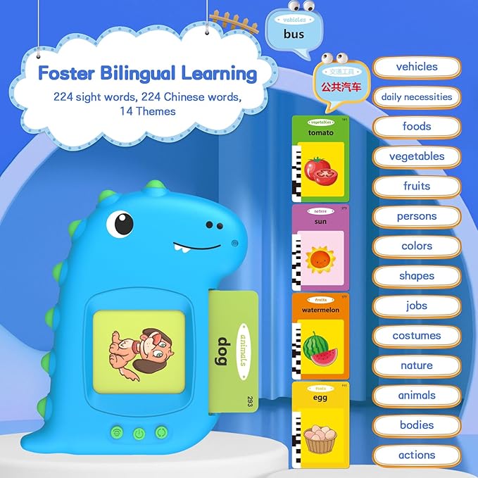 Toddler Toys for 2 3 4 5 6 Years Old Boys Girls, English & Chinese Talking Flash Cards 224 Sight Words, Learning Montessori Toys, Speech Therapy Toys, Autism Sensory Toys for Autistic Children