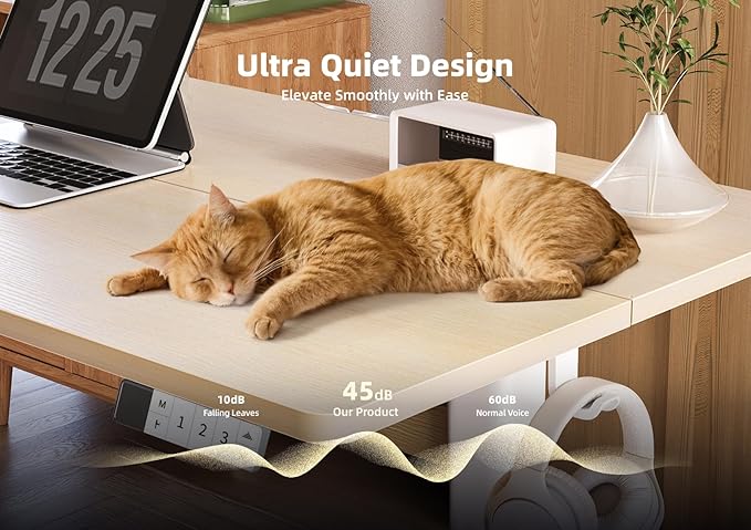 YDN Electric Standing Desk Adjustable Height, 55 x 24 Inches Stand up Desk with Cable Management, Home Office Desks with Splice Board & White Frame, Nature Top