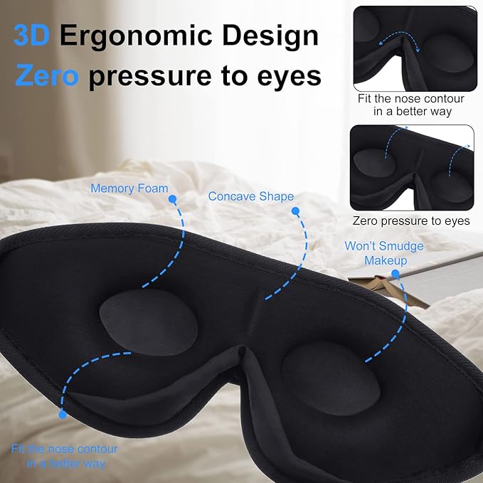 2 Pieces 3D Sleep Mask for Kids Memory Foam Contoured Eye Mask, Travel Sleep Eye Cover with Adjustable Strap, 3D Blindfolds(Blue and Gray)