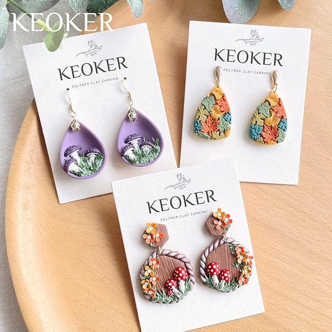 KEOKER Fall Polymer Clay Molds, Mushroom Polymer Clay Silicone Molds, Polymer Clay Mini Molds, 4pcs Earring Molds for Polymer Clay, Autumn Polymer Clay Molds for Jewelry(Substitute Micro Clay Cutters)