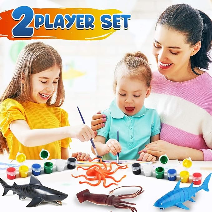 FUNZBO Shark Toys Painting Kits for Kids Ages 4-8, Arts and Crafts for Kids with Art Supplies, Sea Animal Creatures Ocean Fish Toys for Toddlers Boys Girls Ages 3-12 Birthday Gift