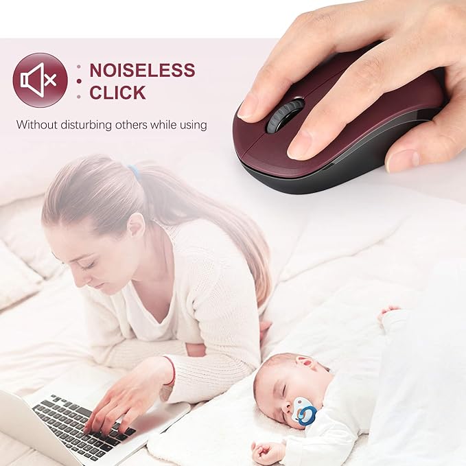 seenda Wireless Mouse, 2.4G Noiseless Mouse with USB Receiver Portable Computer Mice for PC, Tablet, Laptop - Red&Black