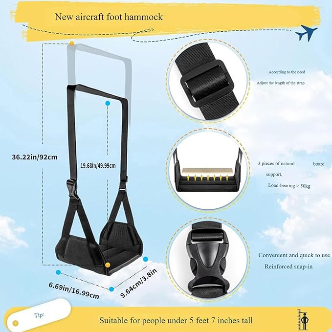 Tuygn 2-Pack Airplane Travel Footrest Hammock Perfect Airplane Foot Hammock for Aircraft Chairs Telecommute Conditions Thin Travel Stool for Office