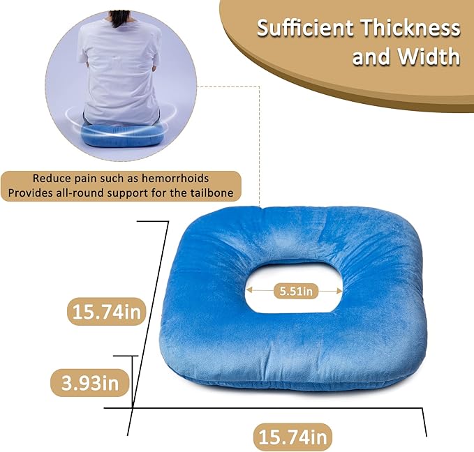 Donut Pillow for Tailbone Pain Relief, Wheelchair Cushion for Hemorrhoids and Bed Sores, Pregnancy, Donut Pillow Suitable for Office, Long Travel, Car and Home Sofa