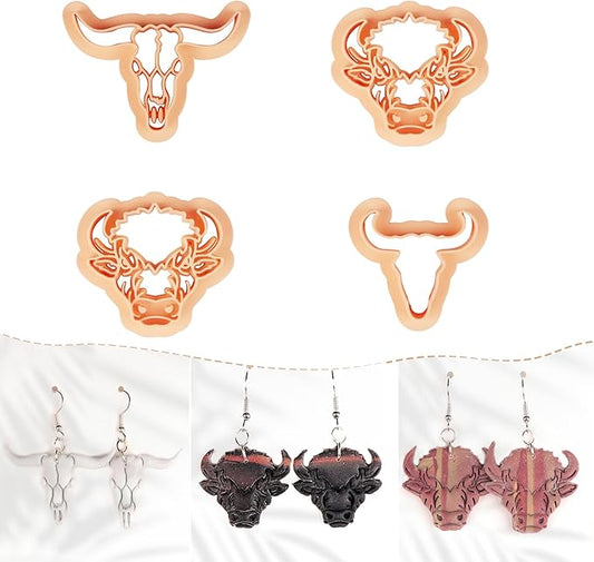 Puocaon American Bison Clay Cutters - 4 Shapes Clay Cutters for Polymer Clay Jewelry, Skull Polymer Clay Cutters for Earrings, 3D Print Polymer Clay Cutters for Jewelry Making, Cow Clay Jewelry Cutter