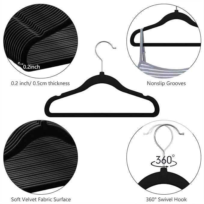 Kids Velvet Hangers, Velvet Baby Hangers Kids Felt Hangers Toddler Velvet Hangers (Black 30Pack)