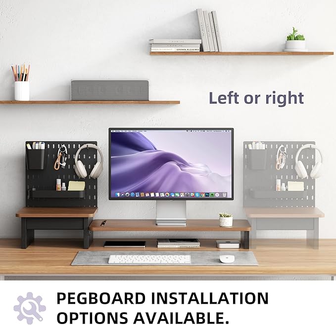 AFOOYO Monitor Stand Riser,Computer Monitor Stand with DIY Pegboard and drawer for Laptop,PC,Computer,Printer,Walnut Finish