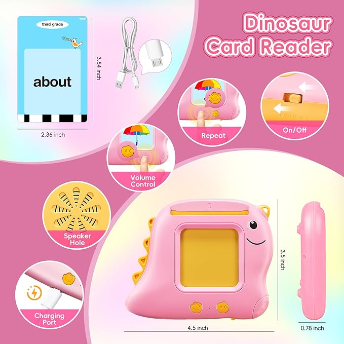 Talking Flash Cards for Toddlers, 540 Sight Words Flash Cards Speech Therapy Toys - Learning Educational Gifts for Age 1 2 3 4 5 6 Years Old Boys and Girls(540 Sight Words_Pink)