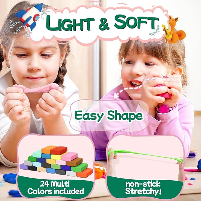 Chico Land Clay Kit - 24 Colors Air Dry Clay, Gift for Boys & Girls Age 4+ Year Old, DIY Model Modeling Clay kit for Kids, with Sculpting Tools, Storage Bags, Kids Art Crafts