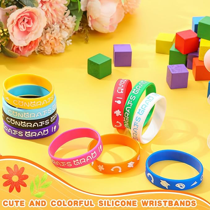 Graduation Bracelets Congrats Grad Silicone Wristbands Class of 2024 Party Supplies Gifts for Preschool Kindergarten University Students Graduates Party Favors(50 Pcs)