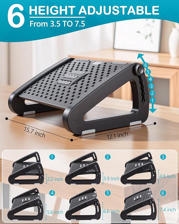 Foot Rest for Under Desk at Work - Ergonomic Under Desk Footrest for Office, Adjustable Foot Stool Desks Footrests with Roller Massager - Leg Support Rest for Office Chair & Gaming Home