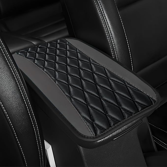 ongfuwu Car Center Console Cushion Pad, 12.72"×7.52" Leather Waterproof Auto Armrest Seat Box Protector, Car Center Console Cover, Universal Interior Decor Car Accessories for SUV Truck (Gray)