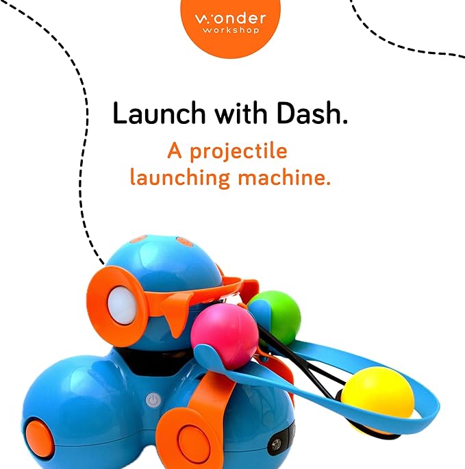 Wonder Workshop Launcher Accessory for Dash Robot – Turn Dash Robot into a Projectile Launcher– Fun Accessory for STEM Robot Toys for Kids 6+