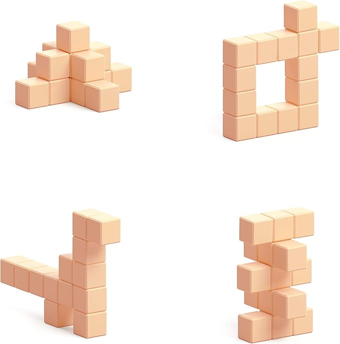 PIXIO-16 Tan Color Series Magnetic Blocks Building Set 16pcs with Free App, Stress Relief Building Blocks, Magnets for Kids, Pixel Art Desk Toy, Fidget Toys