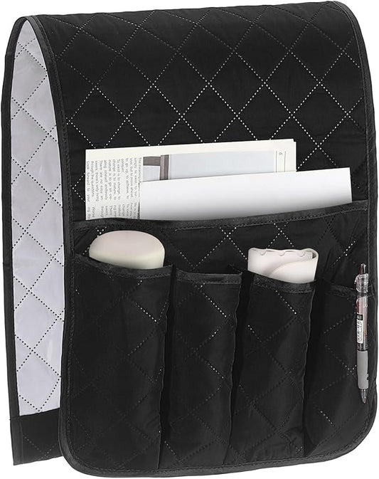 uxcell 1 Pcs Recliner Armchair Caddy, Couch Armrest Organizer with 5 Pockets for Bedside Sofa Remote Control Holders Magazine Phone Book Glasses (Black, 35"x13")