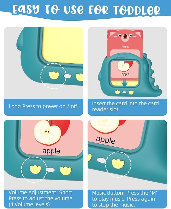 Talking Flash Cards for Toddlers 6 Songs 224 Words, Montessori Learning Toys for Kids Ages 1 2 3 4 5 6 Year Old, Autism Sensory Toys for Children, Gifts for Daughter Son Birthday Easter Christmas