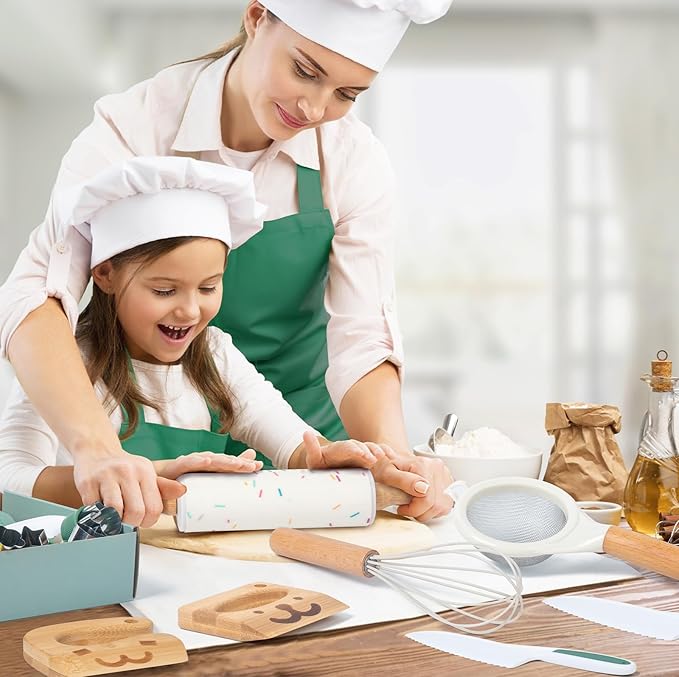 20 PCS Kids Safe Knife Set for Real Cooking, Montessori Kitchen Tools for Toddlers, Cooking & Baking Set for Kids Little Chefs, Kids Kitchen Knife Set, Crinkle Cutter, Kids Apron for Girls Boys