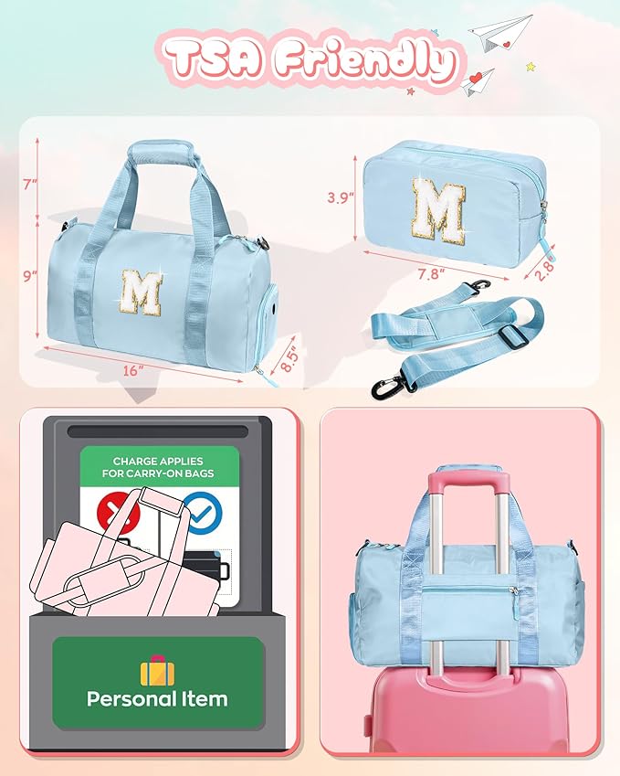 Birthday Gift for Daughter-Girl Gym Bag with Shoe Compartment, Kid Personalized Weekender Ballet Bags, Initial Travel Tote with Makeup Pouch, Girls Cheer Up Gifts (Letter A)