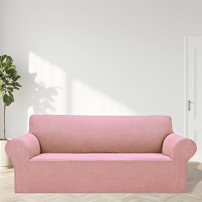 2025 New Stretch Oversized Sofa Slipcovers Couch Sofa Cover for 4 Seater Furniture Protector Covers with Elastic Bottom Jacquard Fabric Small Checks for Pets, Kids - Dusty Pink