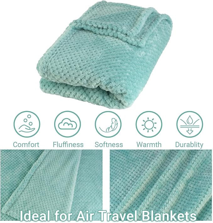 CLEXION Travel Blanket Pillow-Premium Soft 2 in 1 Airplane Blanket for Long Trips Essentials with Bag Pillowcase, Hand Luggage Sleeve and Backpack Clip (Mint Green)