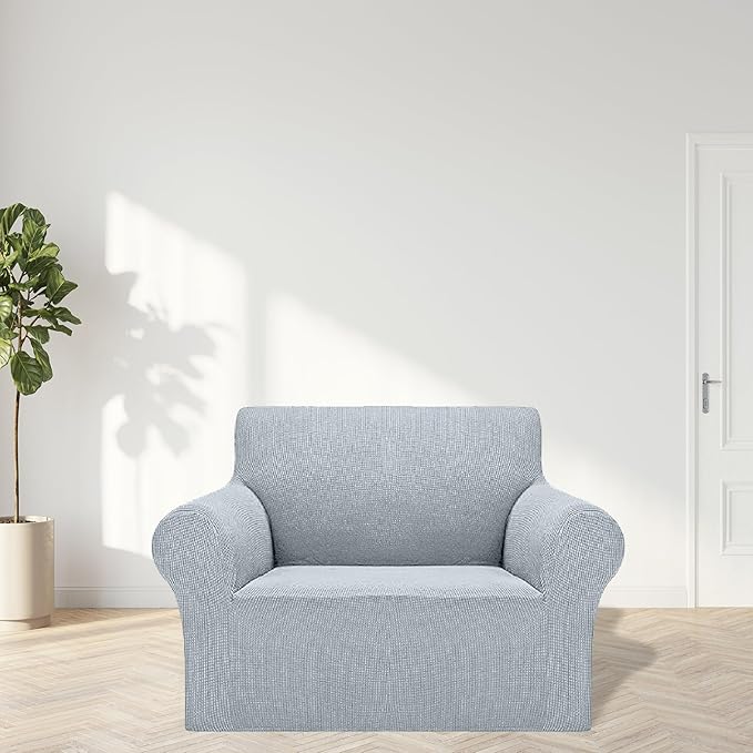 2025 New Stretch Chair Sofa Slipcovers Couch Cover for 1 Seater Furniture Protector Sofa Covers with Elastic Bottom Jacquard Fabric Small Checks for Pets, Kids - Silver