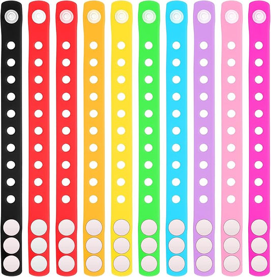 BBTO 100 Pcs 10 Colors Silicone Bracelets 8.3 Inch Adjustable Rubber Bracelets Bulk Cute Wristbands Bracelets with Holes for Shoe Party Birthday Gifts