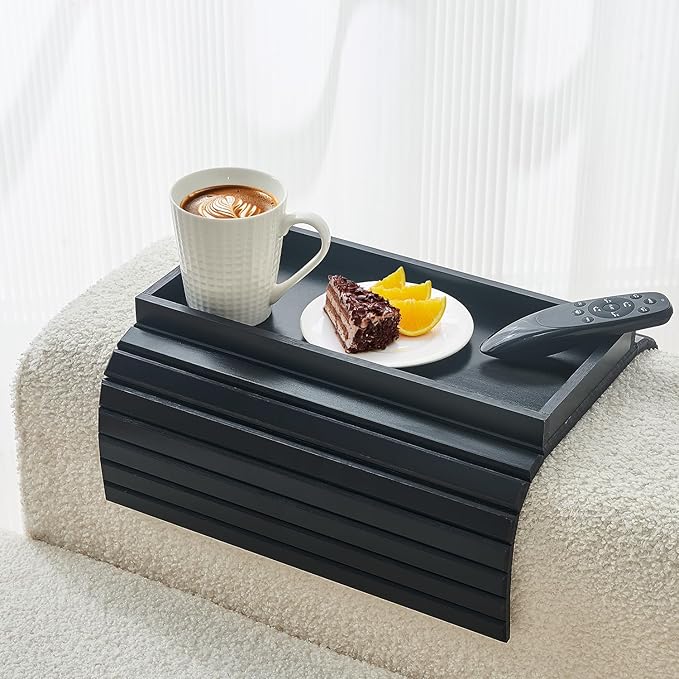 Bamboo Sofa Arm Tray, Anti Falling Couch Arm Tray Table, Foldable Couch Armrest Table, Portable Sofa Armrest Trays Cup Holder for Drink, Cups, Phone, Snacks, Remote
