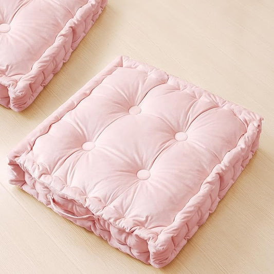 Square Floor Pillows, Large Floor Cushion for Adults Kids, Meditation Floor Pillow Seating Cushion with Shredded Memory Foam and Silk Wadding, 20"x20"x5" Blush 2 Count