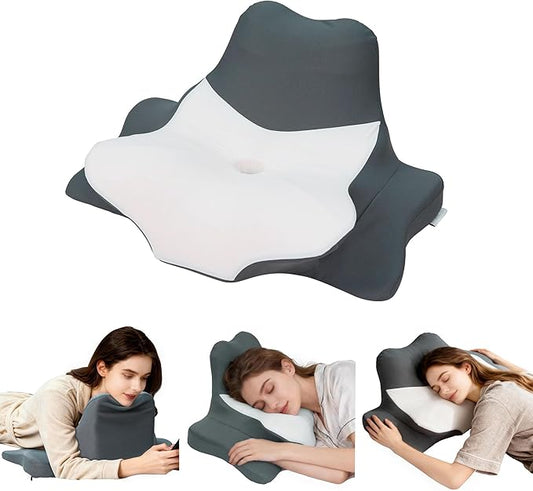 Ergonomic Dual Core Reading Pillow: Memory Foam Chin Cervical Support Pillows - Orthopedic Headrest for Side Back Stomach Sleeping - Ice Silk Bedrest Sofa Contour Cushion