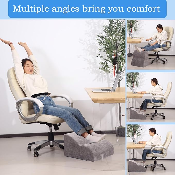 Foot Rest for Under Desk at Work.Multifunctional 3-Tier Foot Stool,with Washable Footrest.for Under Desk,Office Chair Gaming Chair & Sofa,Leg Elevation Pillow,Supports Posture (Grey)