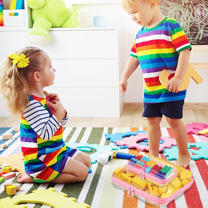 Clear Hard Shell Zipper Case,Clear Toy Storage Pouch,Waterproof Transparent Organizer Comestic Case for Travel, Office, Home (Pink, 3*M)