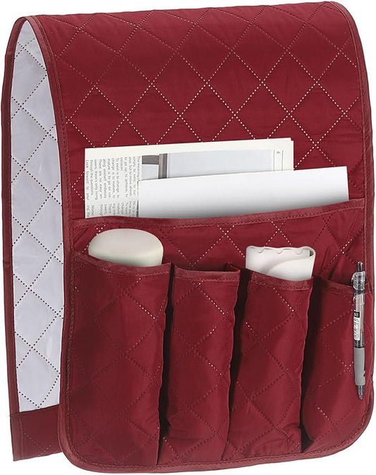 uxcell 1 Pcs Recliner Armchair Caddy, Couch Armrest Organizer with 5 Pockets for Bedside Sofa Remote Control Holder Magazine Phone Book Glasses (Wine Red, 35"x13")